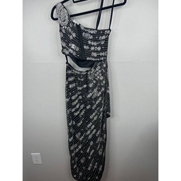 Mac Duggal 10880 One-Shoulder Cut Out Black Evening Gown Size 2 NWT Pearls Beads - Picture 7 of 12